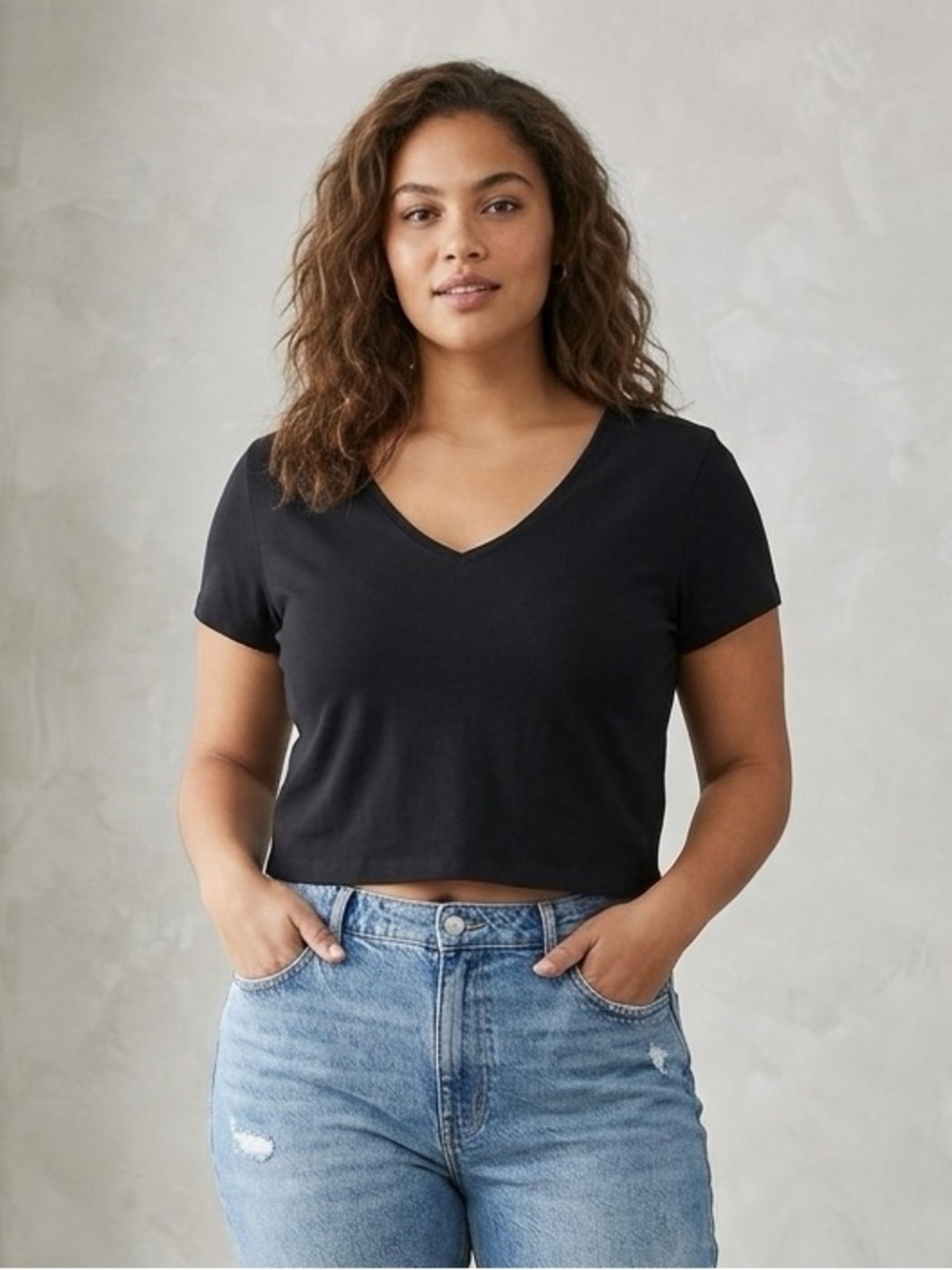 Wild Fable Black V-Neck Cropped Tee Short Sleeve Crop Top XL Plus Size